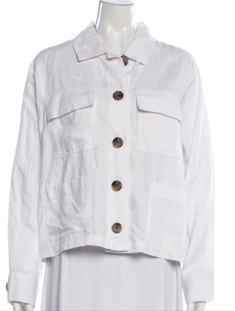 Nicole Miller New York White Utility Jacket Size M Cropped Shacket Coastal